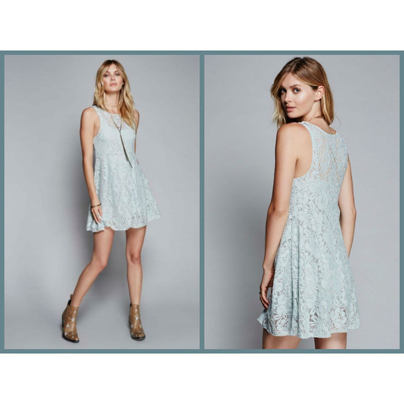 💕FREE PEOPLE💕 Miles of Lace Dress in Sky Blue - Picture 4 of 15